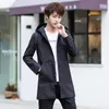 Herrjackor 2023 Autumn Jacket Men huva Slim Korean Parka Hombre Long Coat Cashmere Mens Windbreaker Parkas Bomulls ungdomskläder