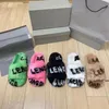 Paris Designer furry slide sandalia fur mujer mulas allover Logo Zapatillas Ladies Warm Letters Sandalias Cómodas zapatillas tamaño 35-45