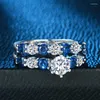 Pierścienie klastra Hoyon luksus szafirowy niebieski szlachetny pierścień cyrkon