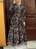 Casual Dresses Vintage Women Printed sundress 2023 Zanzea Spring Muslim Dress Casual Long Sleeve Abaya Hijab Maxi Vestidos Robe Femme Oversize X0625