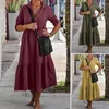 Casual Jurken 2023 Vrouwen Revers Katoen Linnen Jurk Herfst Lange Mouw Vestido Dames Maxi Werk Ol Gewaad Femme Zonnejurk