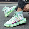 Mens Breathable Casual Running Shoes High Top Sneakers Sock Shoes Clear Sole White Black Purple Green