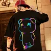 T-shirts pour hommes T-shirts surdimensionnés Cartoon Bear Print T-shirts arc-en-ciel réfléchissants Harajuku Streetwear Top Tees Coton Casual Half Sleeve Cloing J230625