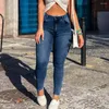 Calças jeans femininas cool femininas slim fit com zíper bolsos de punho skinny resistente ao desgaste lápis streetwear