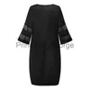 Casual Jurken Elegante Plus Size Jurk Print Ronde Hals Ruches 34 Lengte Flare Mouwen Bodycon Curvy Jurk Herfst Outfits Vrouwen Vestidos x0625