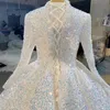 2023 Splendido abito da sposa per le donne Organza Collo alto Abito da ballo Musulmano Arabo Abito da sposa Per la sposa Paillettes Maniche lunghe Vestidos De Novia