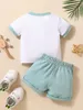 Kleidungssets Geborenes Baby Junge Sommerset Lässiger Briefdruck Kurzarm T-Shirt Elastische Taille Curling Shorts 2 Stück (6-12