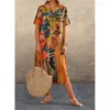 Casual Dresses Womens 3D Handmålade mönster Kort ärm toppar Fashion Loose Kjol Summer Lady Overdimasy Vacation Beach