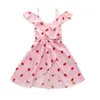 Mädchen Kleider 2-7Years Kleinkind Kinder Mädchen Sommer Kleid Erdbeere Druck Ärmellos V-ausschnitt Hohe Taille Korea Stil Casual Süße