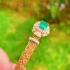 Bangle Ruzzallati Square Paraiba Emerald Armband Twisted Design Retro 14K Gold Color Bangle For Women Luxury Jewelry 230621