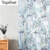 Curtains Topfinel Blue Tropical Leaves Print Sheer Curtains for Living Room Window Curtain Bedroom Kitchen Tulle Curtains Room Divider