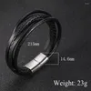 Charm Bracelets 2023 Trendy Black Color Multilayer Hand-Woven Wrap Men Leather Punk Friendship Bangle For Male Gift