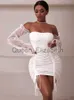 Casual Dresses Sexig Sheer Sleeve Evening Party Dress Summer Holiday Club Partywear White Off Shoulder Mini Kortklänningar Kvinnor J230625