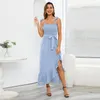 Casual Dresses Women Sexy Backless Suspender Summer Strappy Dress Pleated Slim Open Hairpin Sleeveless Tie A Line Hedging Clothing