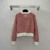 23ss suéter feminino roupas de grife feminina doce combinando listrado suéter de manga comprida pulôver suéter curto roupas femininas de alta qualidade a1