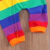 Rompers Citgeett Autumn 0-24M Infant Baby Girls Boys Rainbow Color Striped Long Sleeve Zipper Romper Outfit Spring Clothes 230625