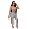 Work Dresses Bandage Sheer Mesh Women Skirt Set Halter Crop Top Skinny Matching Suit Solid 2023 Summer Sexy Cut Out Club Party Vestidos