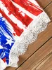 Women's Sleepwear Women's Sexy American Flag Lace Splicing Bowknot Tank And Shorts Pajama Set V-Neck Sleeveless Pyjamas