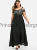 Casual Dresses 2022 Fashion Summer Dress Plus Size Women Cold Shoulder Strap Slip Sundress High Waist Lace Patchwork Chiffon Party Dresses x0625