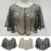 Scarves Fashion Women 1920s Vintage Black Lace Short Cape Flapper Shawl Beaded Decoration