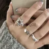 Band Rings New Shiny Pentagram Star Couple Ring For Men Women Adjustable Finger Ring Jewelry For Egirls Irregular Vintage Y2k Accessories x0625