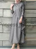 Casual Jurken ZANZEA Soild Abaya Dubai Moslim Hijab Jurk Lange Mouwen Ruches Lente Herfst Turkije Jurken Abaya Voor Vrouwen Gewaad Oversized x0625