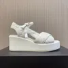 Cross Grosgrain Satin Cotton Soft Fabric Sandals Platform Wedges klackar Kvinnors lyxdesigners gummi ensamma mode Sandskor Fabrik Fabriksskor Storlek 35-40 Box