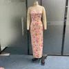 Podstawowe sukienki swobodne WEFADS Kobiety Maxi sukienka Summer Sexy Floral Printed Sipevele Bez rękawów V Szczur A-line z sukienkami na plaży z zamkiem na plażę 230621