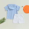 Ensembles de vêtements FOCUSNORM 3-7Y enfant en bas âge enfants garçons vêtements 2 pièces rayé à manches courtes à capuche t-shirts cordon Shorts été