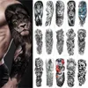 Tillfälliga tatueringar 80stillverkar Full Arm Tattoo Forest Lion Wolf Skull Man Women Gun Flower Sexig vattentät kroppsben Art klistermärke 230621