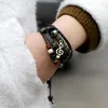 Charm Bracelets Bracelet Gypsy Hippie Brown Leather Star Treble Clef Metal Pendant Wood Button Beads Adjustable Unisex
