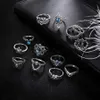 Band Rings 13pcs/Set Boho Midi Knuckle Female Rings Set For Women crystal Heart Lotus Tortoise Finger Ring Party Wedding Jewelry Gift x0625