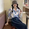 Kvinnors blusar Summer Floral Puff Sleeve Shirt Topps Damer Plus Size Loose Elegant Vintage Youth Clothes for Women