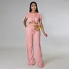 Women's Two Piece Pants Gotoola 2023 Summer Suit Solid Color Cotton And Linen Shirt Elastic High Waist Wide Leg Fashion Casual Two-Piece