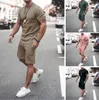 Men's Tracksuits Mens Tracksuit 21 Summer Short Sleeves & Shorts Casual Pure Color Outfits Men Breathable Two Piece Pants Active Sweatsuits