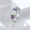 Bröllopsringar charm lila zirkonhjärta för kvinnor silver färg vit eld opal ringband brud lovande engagemang smycken