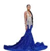 Royal Blue Lange Meerjungfrau Prom Kleider Für Schwarze Mädchen Perlen Kristall Abendkleider Pailletten Party Kleid Robe De Bal