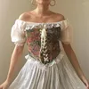 Czołgi damskie Summer Vintage High Street Corset Kobiety kwiatowy druk koronkowy bez ramiączek nieregularny kamizelka z koronki