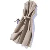 Ny 2021 Autumn Female Pocket S till XXXL Långa rockar handgjorda dubbelsidiga Vest Fashion Woolen Cardigan (med