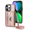 Messenger Kredi Kimlik Kart Çantaları TPU Arka Kapak Kılıfı İPhone 14 3 12 11 Pro XS MAX XR X 7 8 PLUS SE2 için Drawstrings ve Kart Yuvaları ile Cep Telefonu Tutucu