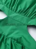 Casual Dresses Women Green Hollow Out Maxi Dress Solid Fashion Sleeveless Backless Female Dresses Elegant Casual Ruched Long Dress Summer 2023 J230625