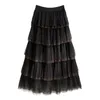 Skirts Sweet Cake Layered Tulle Long Maxi Skirt Women Fashion 2023 High Waist Ruffled Vintage Tiered Pleated Mesh Falda