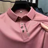 Męski Polos High-end Business Solid Kolor Wysokiej jakości krótkie koszulę polo z krótkim rękawem Lapel Kołnierz Summer Męs