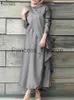 Casual Jurken ZANZEA Soild Abaya Dubai Moslim Hijab Jurk Lange Mouwen Ruches Lente Herfst Turkije Jurken Abaya Voor Vrouwen Gewaad Oversized x0625