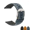 Watch Bands PSTARY 20MM 22MM 24MM Handmade Black Brown Blue Genuine Leather Watchband Frosted Strap Men's Deli22