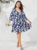 Casual Dresses Yoins Plus Size Women Bohemian Mini Dress 2023 Summer Autumn V Neck Sexy Holiday Party Sundress Casual 34 Sleeve Vestidos Robe X0625