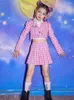 Stage Wear Girls Children Long Sleeved Skirts Hip Hop Dancing Clothes Pink Plaid Suit Jazz Dance Costumes Practice Rave