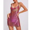 Robes Décontractées Multicolore Rouge Dégradé Métallique Mesh Mini Robe Paillette Dos Nu Vacances