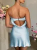 Casual Dresses Mozision Satin Sexy Backless Mini Dress Women Robe Fashion Strapless Sleeveless Bodycon Night Club Party Short Vestido