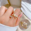 Anillos de racimo, joyería de moda coreana, circonita con incrustaciones de cobre, apertura de lujo, perla falsa, conchas de mariposa flexibles, elegante anillo femenino